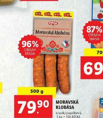 Lidl Moravská klobása nabídka