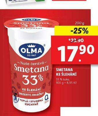 Lidl Olma smetana ke šlehání 33% nabídka