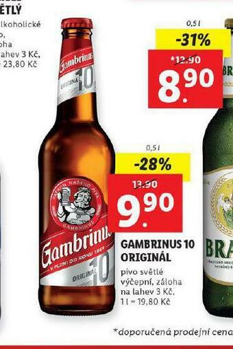 Lidl Pivo gambrinus originál 10 nabídka