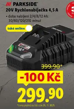 Lidl PARKSIDE 20V Rychlonabíječka 4,5 A nabídka