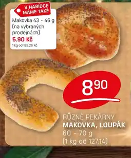 Flop Různé pekárny Makovka, loupák nabídka