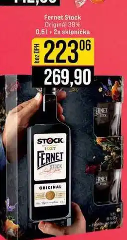 Jip Fernet Stock Originál 38% 0,5l+ 2x sklenička nabídka
