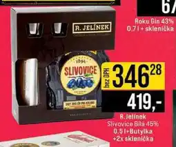 Jip R.Jelínek Slivovice Bila 45% 0,5l+Butylka +2x sklenička nabídka