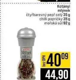 Jip Kotányi mlýnek čtyřbarevný pepř celý 35 g chilli papričky 35 g mořská sůl 92 g nabídka