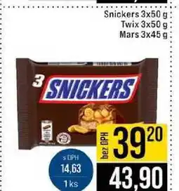 Jip Snickers 3x50 g Twix 3x50 g Mars 3x45g nabídka