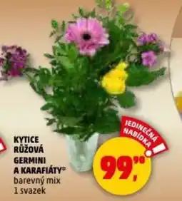 Penny Market Kytice růžová germini a karafiáty nabídka