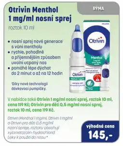 PharmaPoint Otrivin Menthol 1 mg/ml nosní sprej nabídka