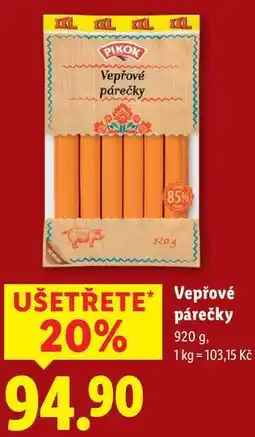 Lidl Vepřové párečky, 920 g nabídka