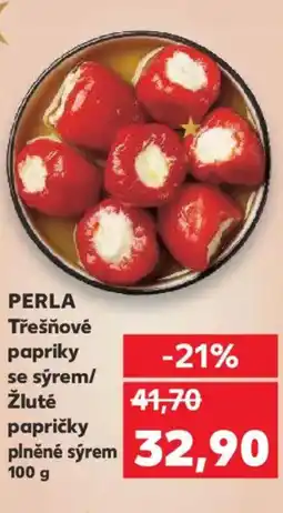 Kaufland PERLA Třešňové papriky se sýrem/ Žluté papričky plněné sýrem nabídka