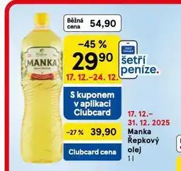 Tesco Manka řepkový olej nabídka