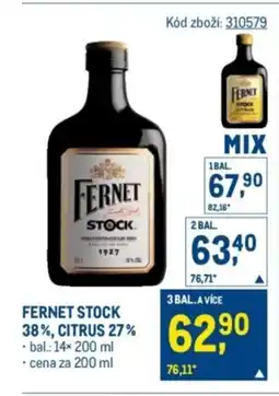 Makro Fernet stock 38%, citrus 27% nabídka