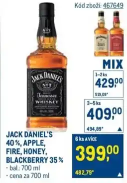 Makro JACK DANIEL'S 40%, apple, fire, honey, blackberry 35% nabídka