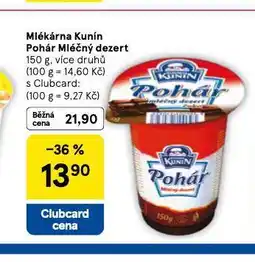 Tesco Kunín pohár mléčný dezert nabídka