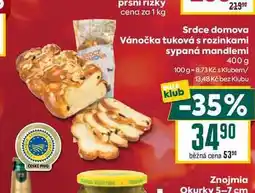 Billa Srdce domova Vánočka tuková s rozinkami sypaná mandlemi 400 g nabídka