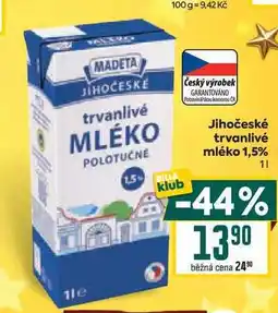 Billa Jihočeské trvanlivé mléko 1,5% 1l nabídka
