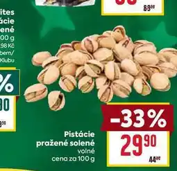 Billa Pistácie pražené solené volné cena za 100 g nabídka