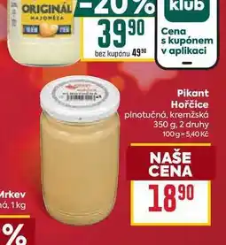 Billa Pikant Hořčice plnotučná, kremžská 350 g nabídka