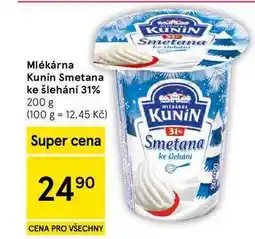 Tesco Mlékárna Kunín Smetana ke šlehání 31%, 200 g nabídka