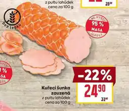 Billa Kuřecí šunka zauzená z pultu lahůdek cena za 100 g nabídka