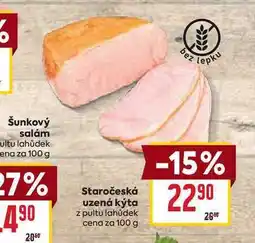 Billa Staročeská uzená kýta z pultu lahůdek cena za 100 g nabídka