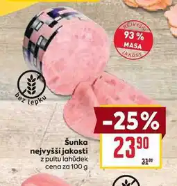 Billa Šunka nejvyšší jakosti z pultu lahůdek cena za 100 g nabídka