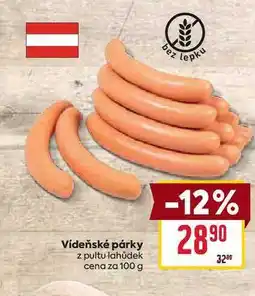 Billa Vídeňské párky z pultu lahůdek cena za 100 g nabídka