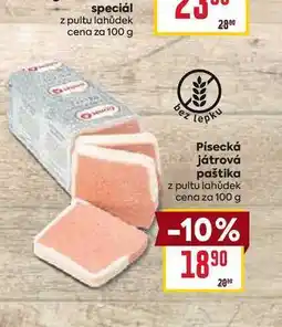 Billa Písecká játrová paštika z pultu lahůdek cena za 100 g nabídka