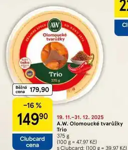 Tesco A.W. Olomoucké tvarůžky Trio, 375 g nabídka
