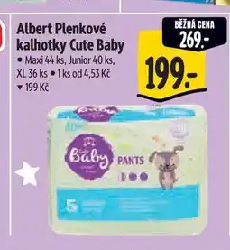 Albert Albert Plenkové kalhotky Cute Baby Maxi 44 ks, Junior 40 ks, XL 36 ks nabídka