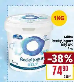 Billa Milko Řecký jogurt bílý 0% 1 kg nabídka