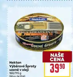 Billa Nekton Výběrové Šproty uzené v oleji 160/115 g nabídka