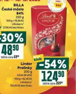 Billa Lindor pralinky nabídka