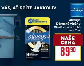 Billa Always Dámské vložky 10-20 ks nabídka