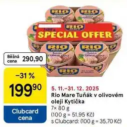 Tesco Rio Mare Tuňák v olivovém oleji Kytička, 7x 80 g nabídka