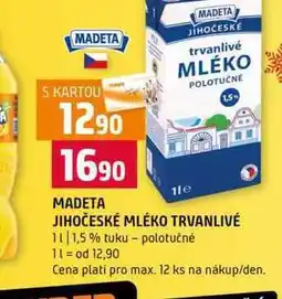 Terno MADETA JIHOČESKÉ MLÉKO TRVANLIVÉ 1l 1,5 % tuku polotučné nabídka