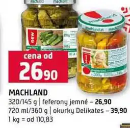 Terno MACHLAND 320/145 g feferony jemné 720 ml/360 g okurky Delikates nabídka