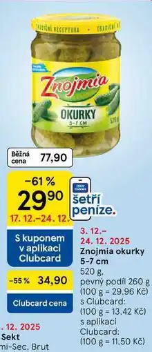Tesco Znojmia okurky 5-7 cm, 520 g nabídka