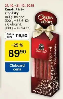 Tesco Kmotr Párty klobásky, 180 g, balené nabídka