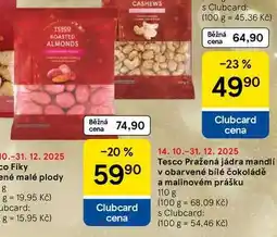 Tesco Tesco Pražená jádra mandlí v obarvené bílé čokoládě a malinovém prášku, 110 g nabídka