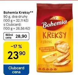 Tesco Bohemia Kreksy, 90 g. dva druhy nabídka