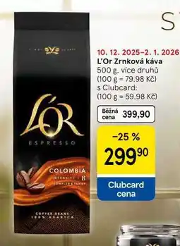 Tesco L'Or Zrnková káva, 500 g. více druhů nabídka