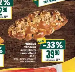 Billa Máslová vánočka s rozinkami a mandlemi nabídka