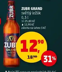 Penny Market ZUBR GRAND světlý ležák nabídka