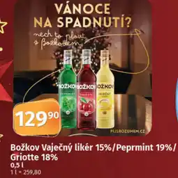 COOP TIP Božkov Vaječný likér 15%/Peprmint 19%/ Griotte 18% nabídka