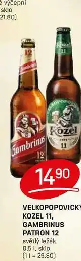 Flop VELKOPOPOVICK KOZEL 11, GAMBRINUS PATRON 12 světlý ležák 0,5l nabídka