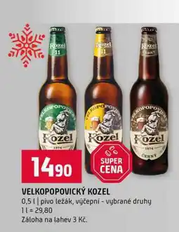 Terno VELKOPOPOVICKÝ KOZEL 0,5l pivo ležák, výčepní vybrané druhy nabídka