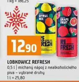 Terno LOBKOWICZ REFRESH 0,5l míchaný nápoj z nealkoholického piva vybrané druhy nabídka