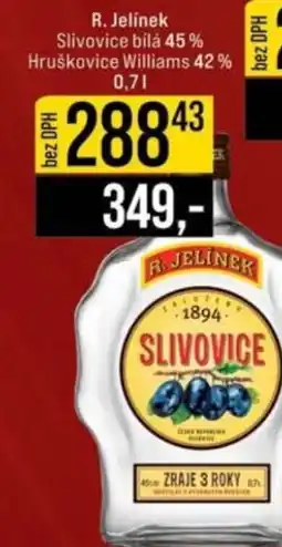 Jip R. Jelínek Slivovice bílá 45% Hruškovice Williams 42% nabídka