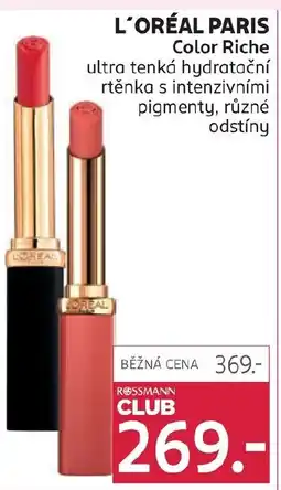 Rossmann L'ORÉAL PARIS Color Riche ultra tenká hydratační rtěnka s intenzivními pigmenty nabídka