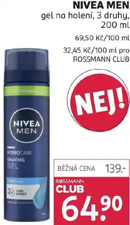 Rossmann NIVEA MEN gel na holení nabídka